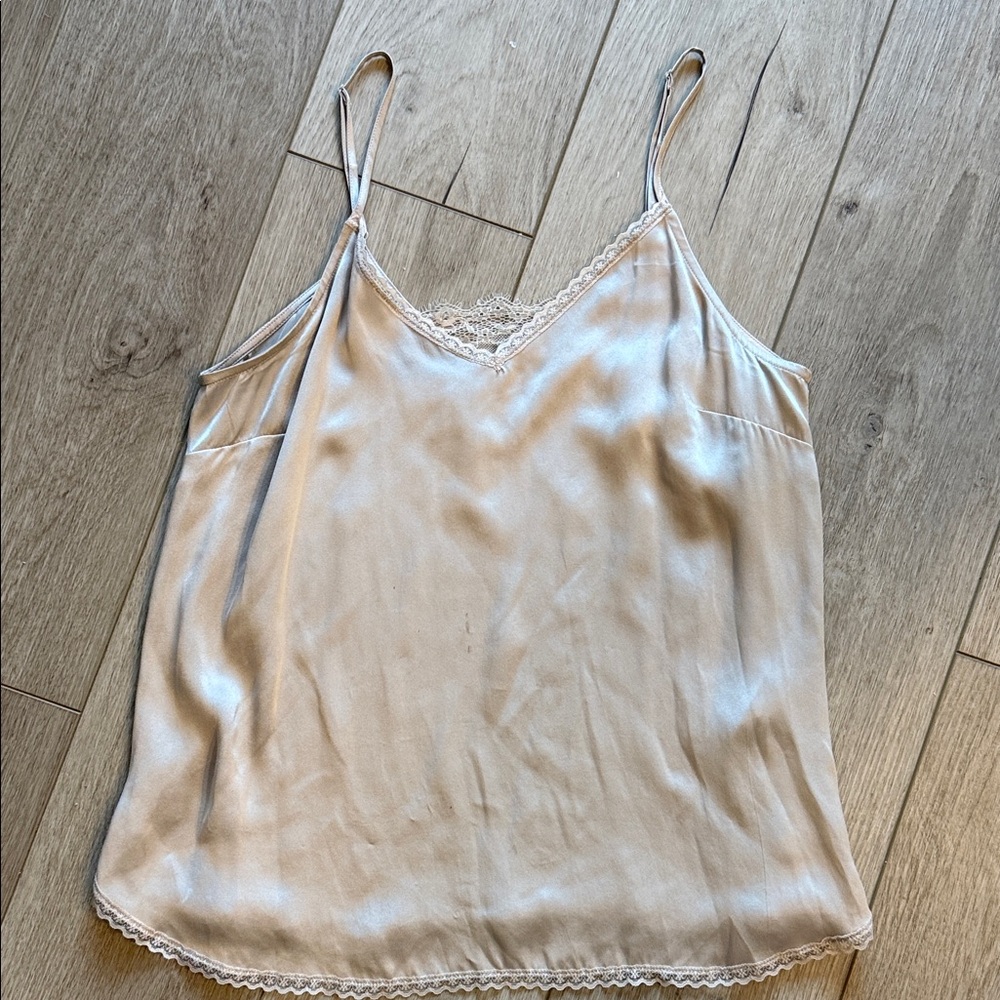 Anthropologie Beige Satin Cami with Lace Detail